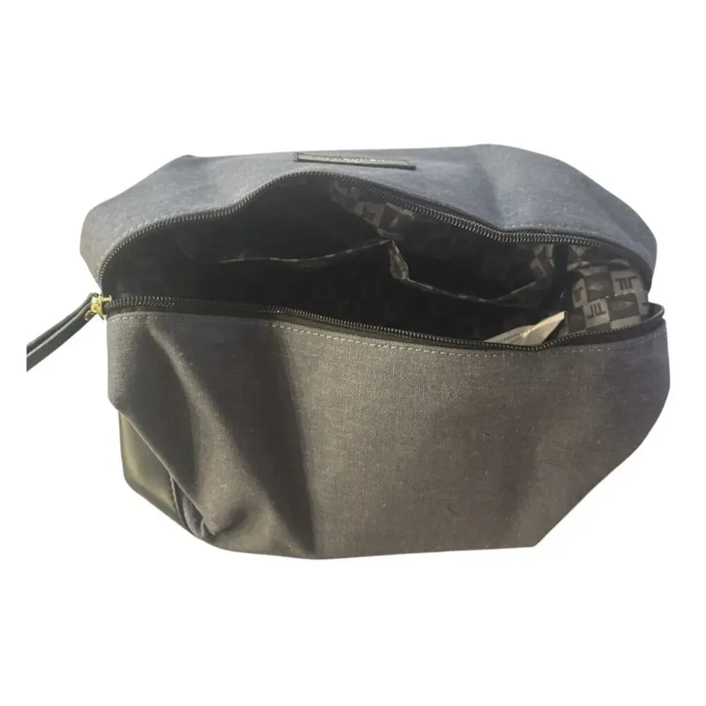 London Fog Canvas Cosmetic Case Travel Bag Toiletries Shave Dark Gray Denim New